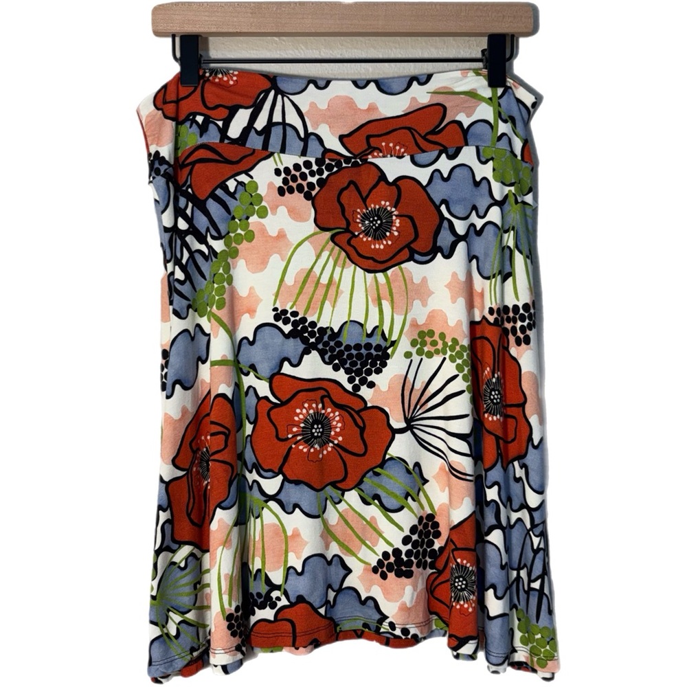 SALAAM Skirt Floral A-Line Stretchy Pull On Mini White Rusty Red Floral L.